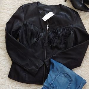 Live a Little Fringed Faux Leather Jacket NWT